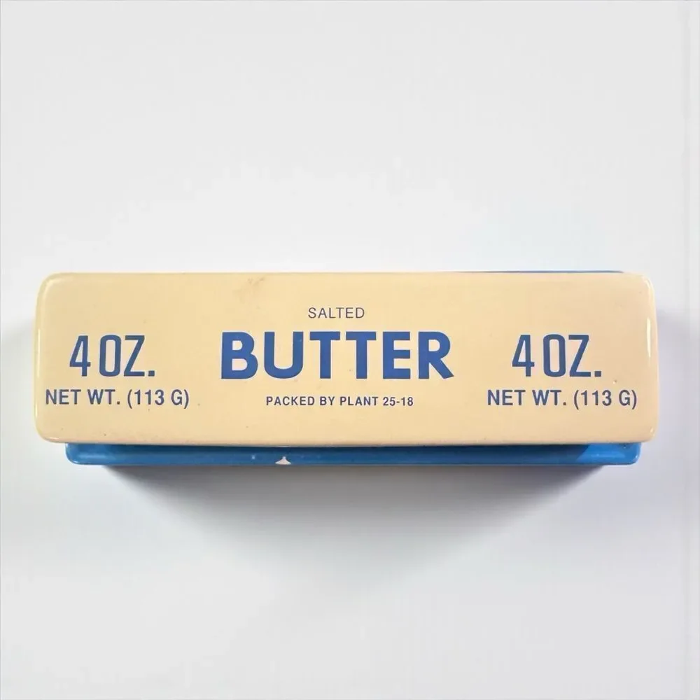 Ceramic Butter Dish with Yellow Butter Stick Design and Blue Base